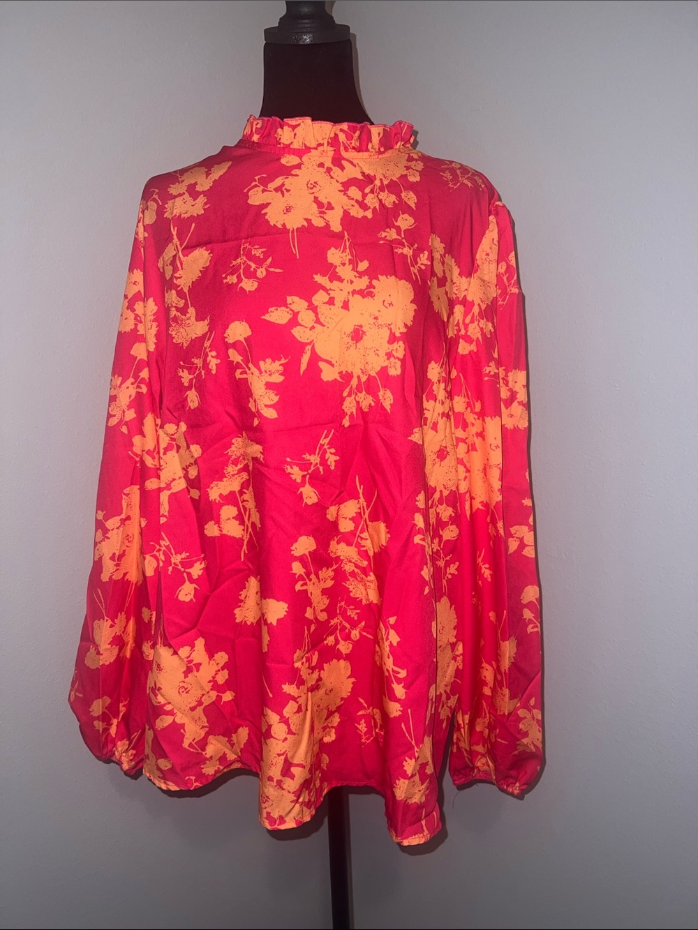 SHEIN Hot Pink Blouse with Yellow Floral Print
